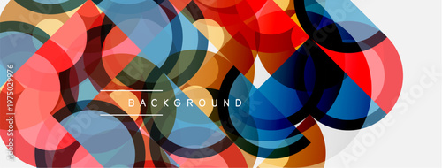 Abstract colorful circles overlap creating dynamic background. Modern design features vibrant hues, geometric shapes.