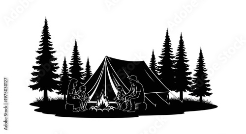 People camping in a tent outdoors.