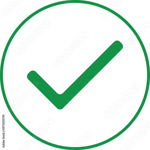 A vibrant green checkmark icon enclosed within a circular green border