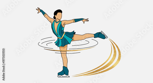 Graceful Figure Skater Performing On Ice With Golden Swirls Motion Graphic