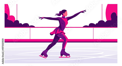 Graceful Figure Skater Performing On Ice With Stylized Background
