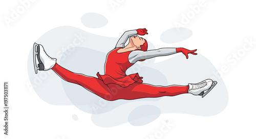 Graceful Figure Skater Performs Mid-Air Split During Ice Skating Routine