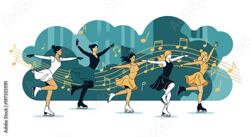 Graceful Figure Skaters Perform A Synchronized Dance To Music