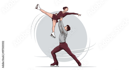 Graceful Ice Skating Duo Performing a Synchronized Lift