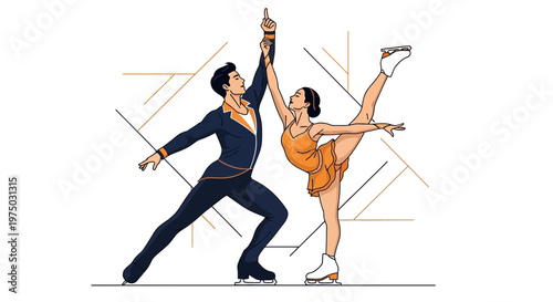 Graceful Ice Skating Duo Performing Synchronized Moves