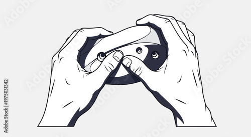 Hands Holding A Virtual Reality Headset Experiencing Digital Worlds