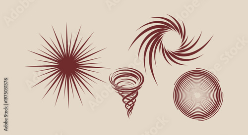 Set of Four Abstract Swirl Starburst and Tornado Icons for Creative Graphic Design Projects