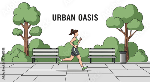 Healthy Urban Runner Finds Tranquility In Green City Park Scenic Running