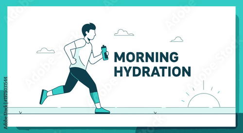 Healthy Morning Jogger Hydrates With Water Bottle During Sunrise Activity
