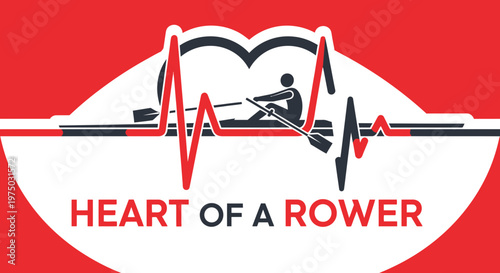 Heart Of A Rower Sports Graphic Design With EKG Heartbeat And Boat