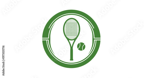 Green Tennis Racket and Ball Emblem