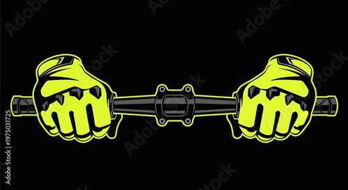Gripping Handlebars With Neon Yellow Motorcycle Gloves Extreme Sports Action