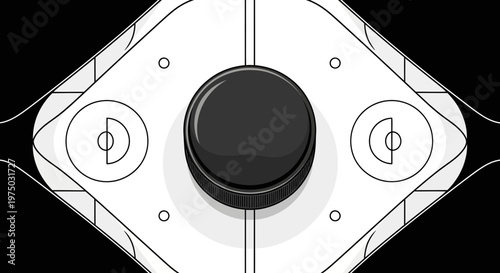 Ice Hockey Puck Centered On A Stylized Rink
