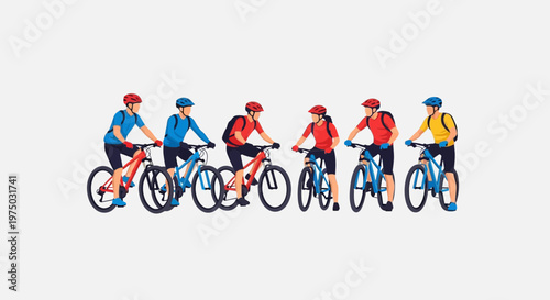 Group Of Cyclists Riding Mountain Bikes In Active Pursuit