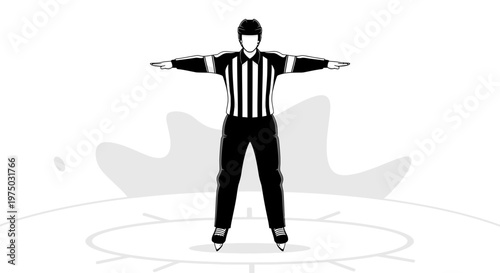 Ice Hockey Referee Signaling Game Stoppage On Rink