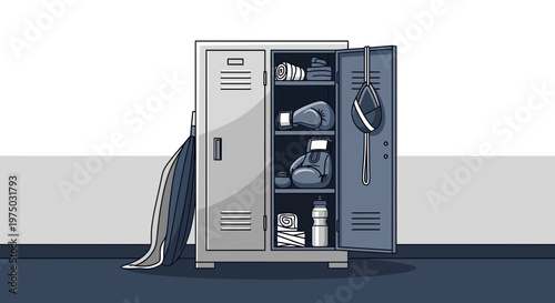 Gym Locker Room With Boxing Gear And Training Equipment Ready For Workout