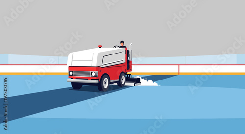 Ice Resurfacing Machine Cleans Hockey Rink Surface