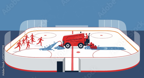 Ice Resurfacing Machine Cleans Hockey Rink While Players Watch On
