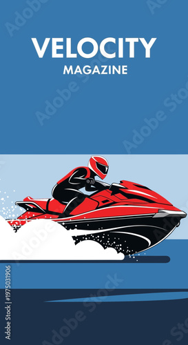 High Octane Jet Ski Action On Blue Waters Dynamic Speed Magazine Cover Art