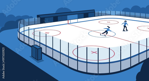 Ice Skating Duo On Rink Enjoying Winter Sport Outdoor Activities