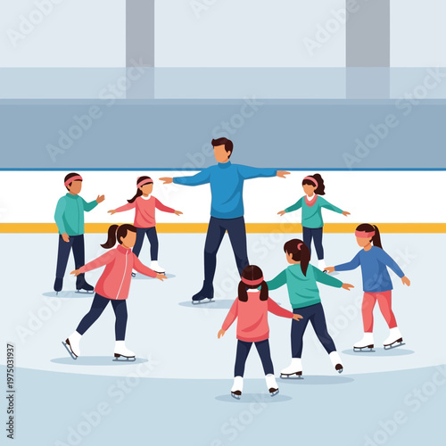 Ice Skating Fun For Kids And Adults Learning Together On The Rink