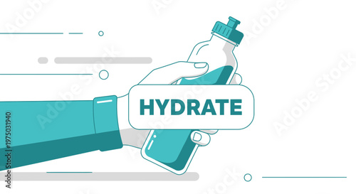 Hand Holding Water Bottle With Hydrate Message And Speed Lines