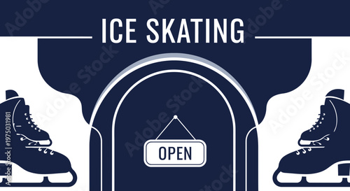 Ice Skating Rink Open Sign And Skates Graphic Design