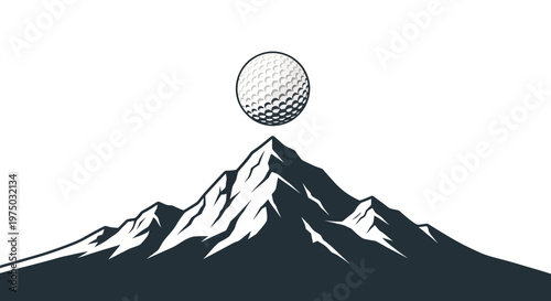 Iconic Golf Ball Centered Above Majestic Mountain Peak Summit