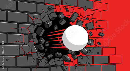 Impactful Force Breaking Through Brick Wall