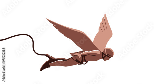 Human Figure With Wings And Rope Illustrating Freedom And Adventure