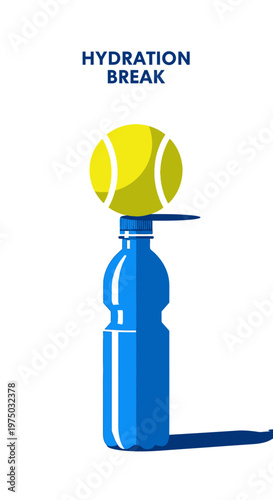 Hydration Break Tennis Ball Resting On Blue Water Bottle For Athlete