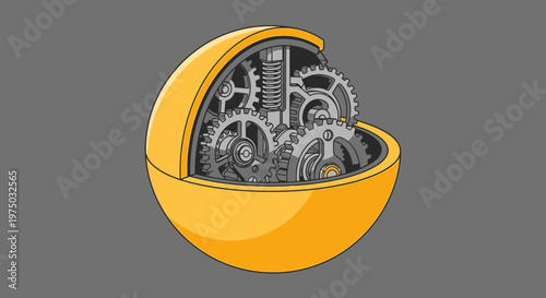 Intricate Mechanism Within A Spherical Enclosure Showing Precision Engineering