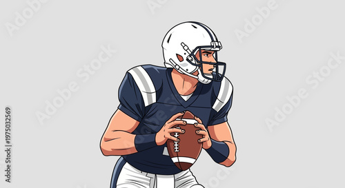 Illustration Of A Focused American Football Player Holding The Ball