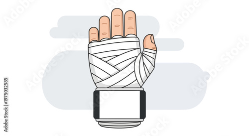 Injured Hand Wrapped in Protective Bandages With Medical Brace
