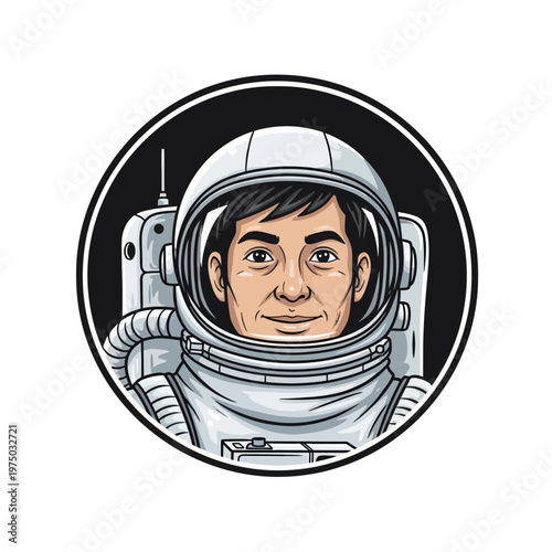 Astronaut in white space suit helmet.