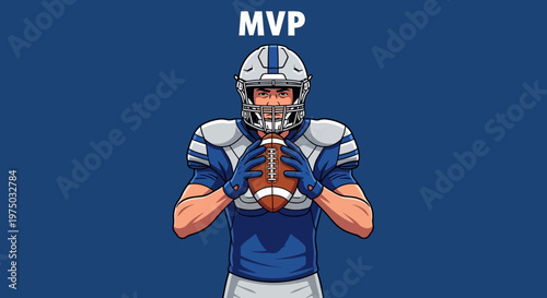 Illustrative Football Player Holding Ball Champion Achievement Sport Concept