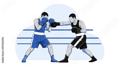 Intense Boxing Match Dynamic Athletes Competing in the Ring