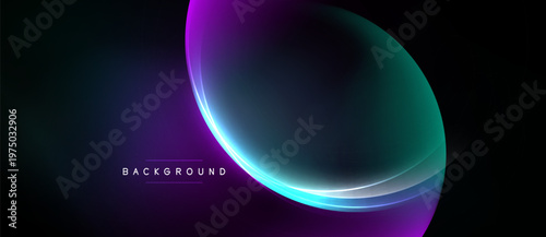 Abstract design features flowing shapes, vibrant colors. Dark background enhances luminosity, creating modern aesthetic. Smooth gradients dominate composition.