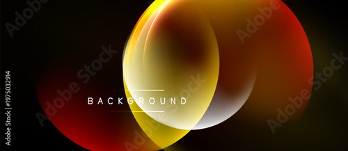 Abstract design features overlapping golden, red layers. Text reads BACKGROUND. Dark backdrop emphasizes vibrant color gradients, smooth transitions.