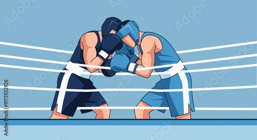 Intense Boxing Match In The Ring With Two Competitors Facing Off