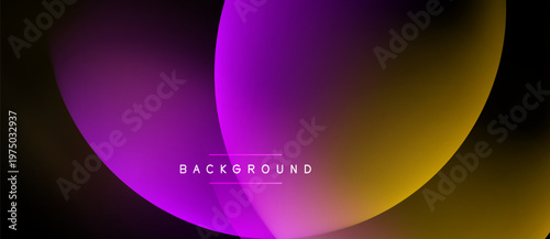 Abstract gradients overlap, creating vibrant purple, yellow hues. Minimalist design with text element. Modern background for digital projects.