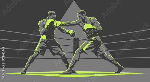 Intense Boxing Match Showdown Neon Glow Dynamic Action