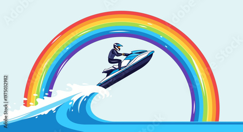 Jet Ski Rider Soaring Through Rainbow Waves Adventure