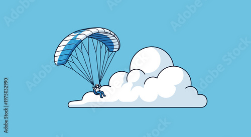 Joyful Paraglider Soars Above Fluffy Clouds Against Clear Blue Sky