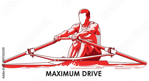 Intense Rowing Athlete Focused On Maximum Effort During Competition