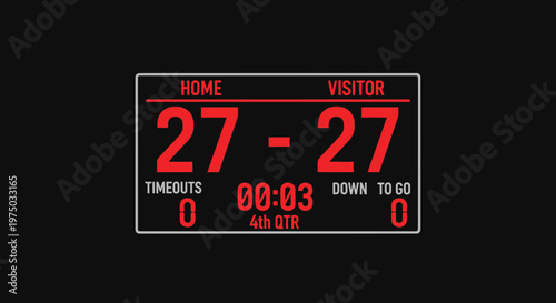 Intense Sports Game Scoreboard Tied At 27 All With Minimal Time Left