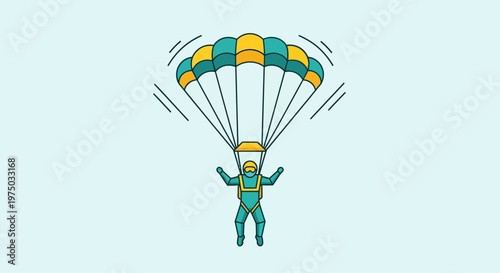 Joyful Skydiver Descending Safely Under A Colorful Parachute