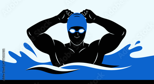 Intense Swimmer Prepares For Race In Blue Water Splash