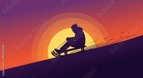 Joyful Sledding Silhouette Against Warm Sunset Sky