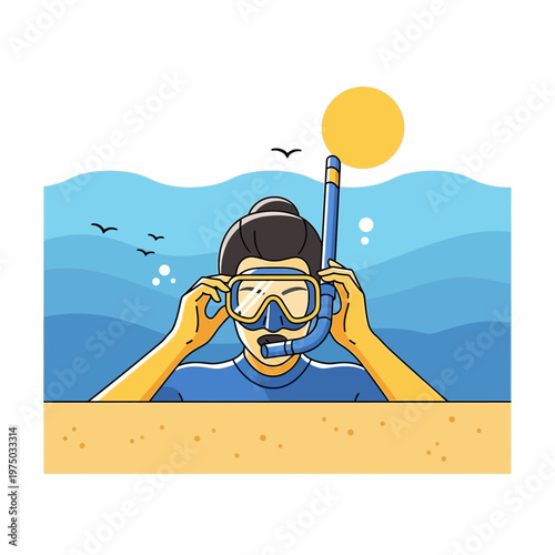Joyful Diver Prepares For Ocean Exploration Under The Warm Summer Sun